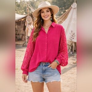 NWT Sz 12/ Lrg UMGEE 100% Cotton Gauze Button-Down Vibrant Statement Sleeves